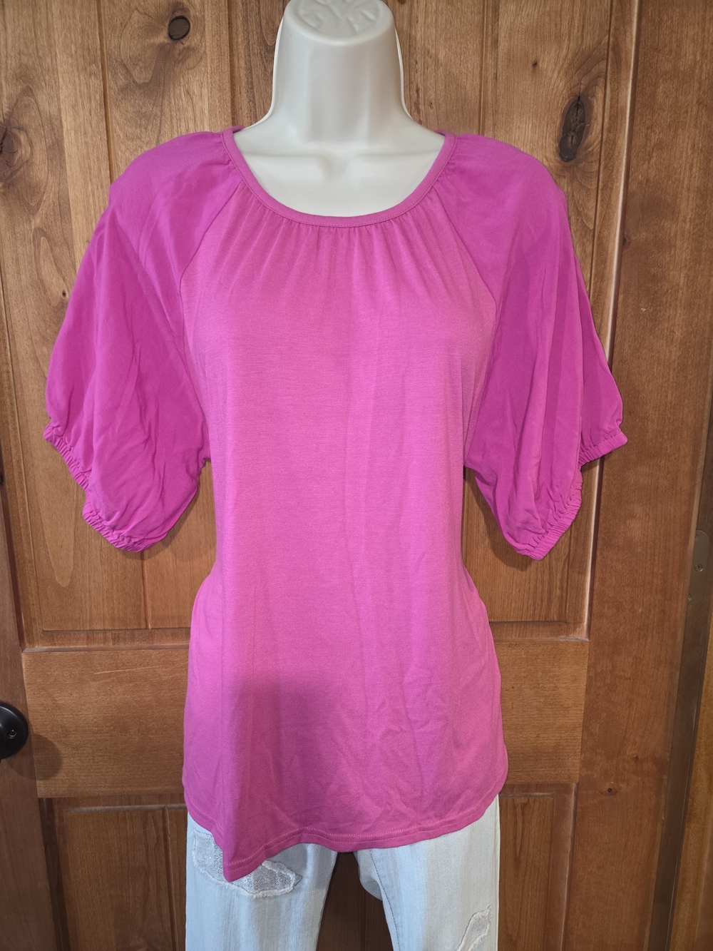 DG2 by Diane Gilman Hot Pink Short Sleeve Scoop Neck Top‎